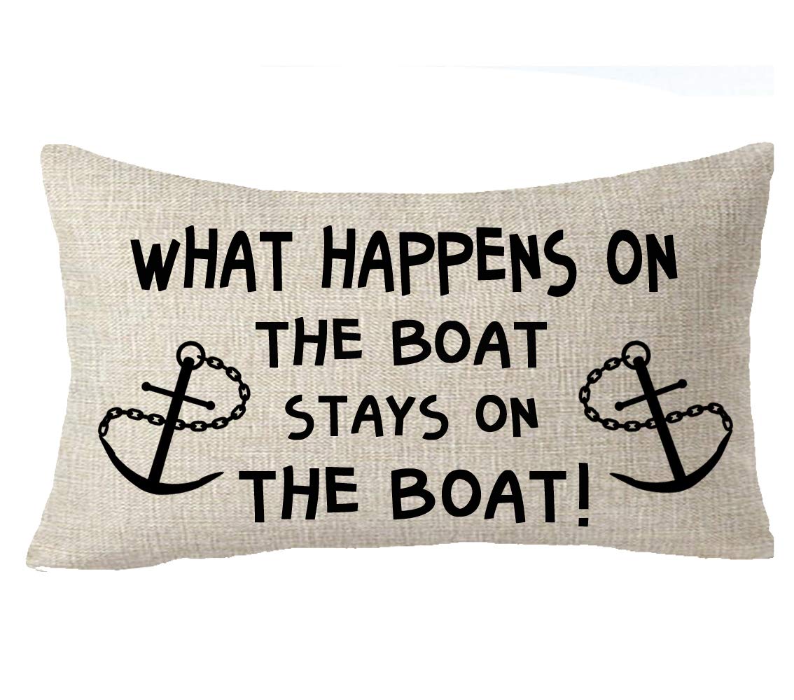Feleniw What Happens On The Boat Stays On The Boat Anchor Throw Pillow Cover Cushion Case Cotton Linen Material Decorative 12X20