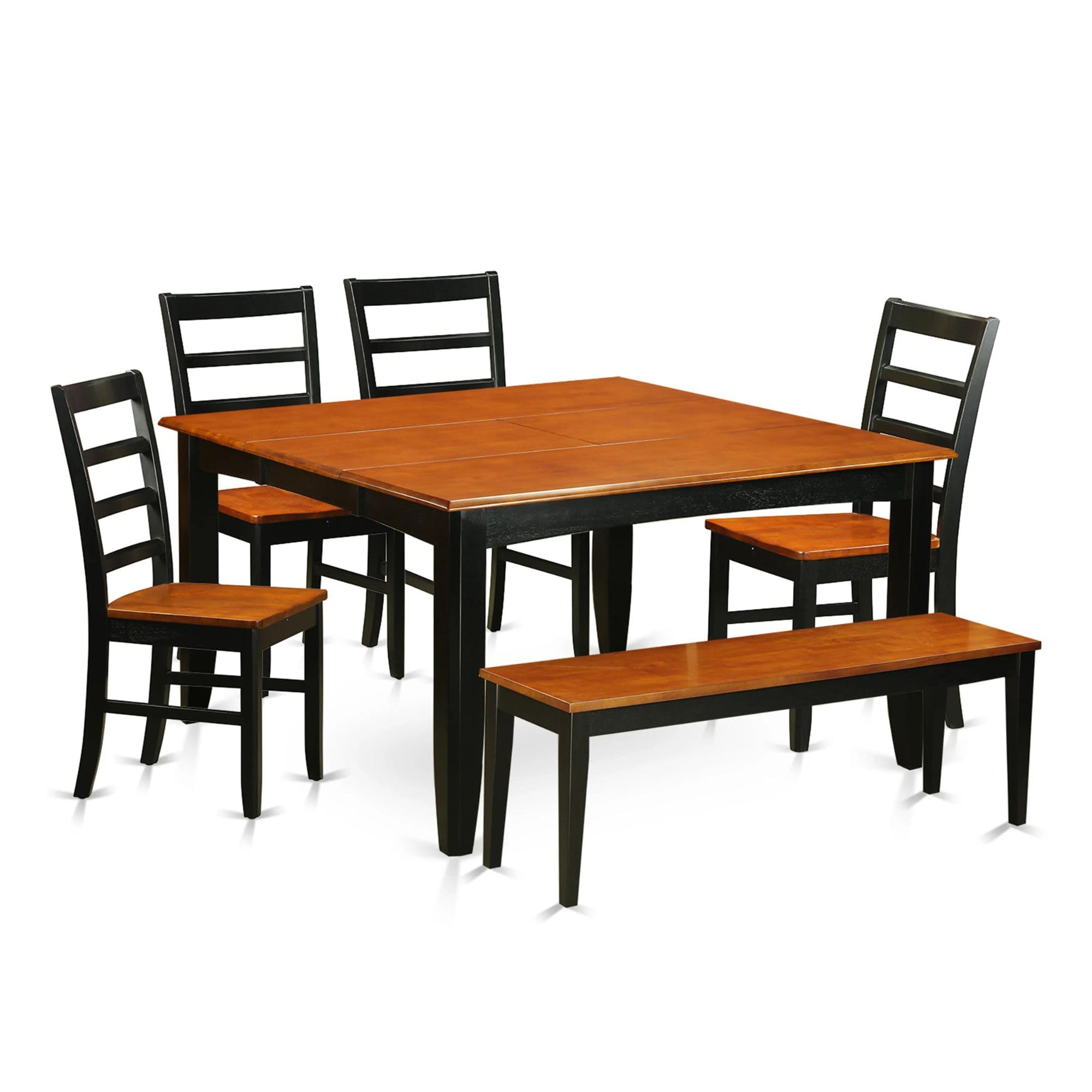 East West Furniture Parf6-Blk-W 6 Piece Modern Set Contains A Square Wooden Table With Butterfly Leaf And 4 Dining Room Chairs With A Bench, 54X54 Inch