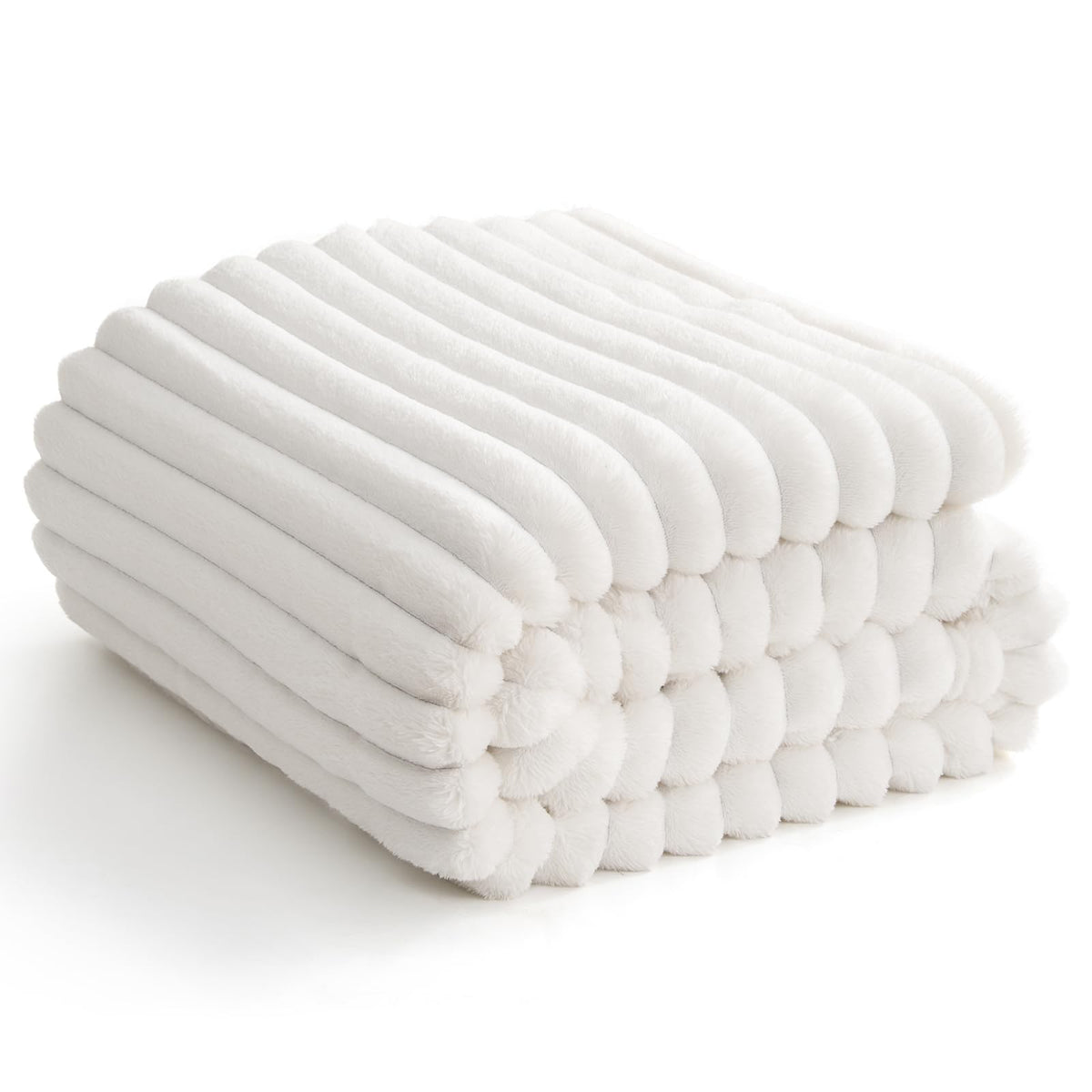 Himeet Fuzzy Blanket Fleece Blanket White Cozy Throw Blanket For Couch Lap Blanket Fluffy Velvet Plush Soft Ribbed Design Wash U