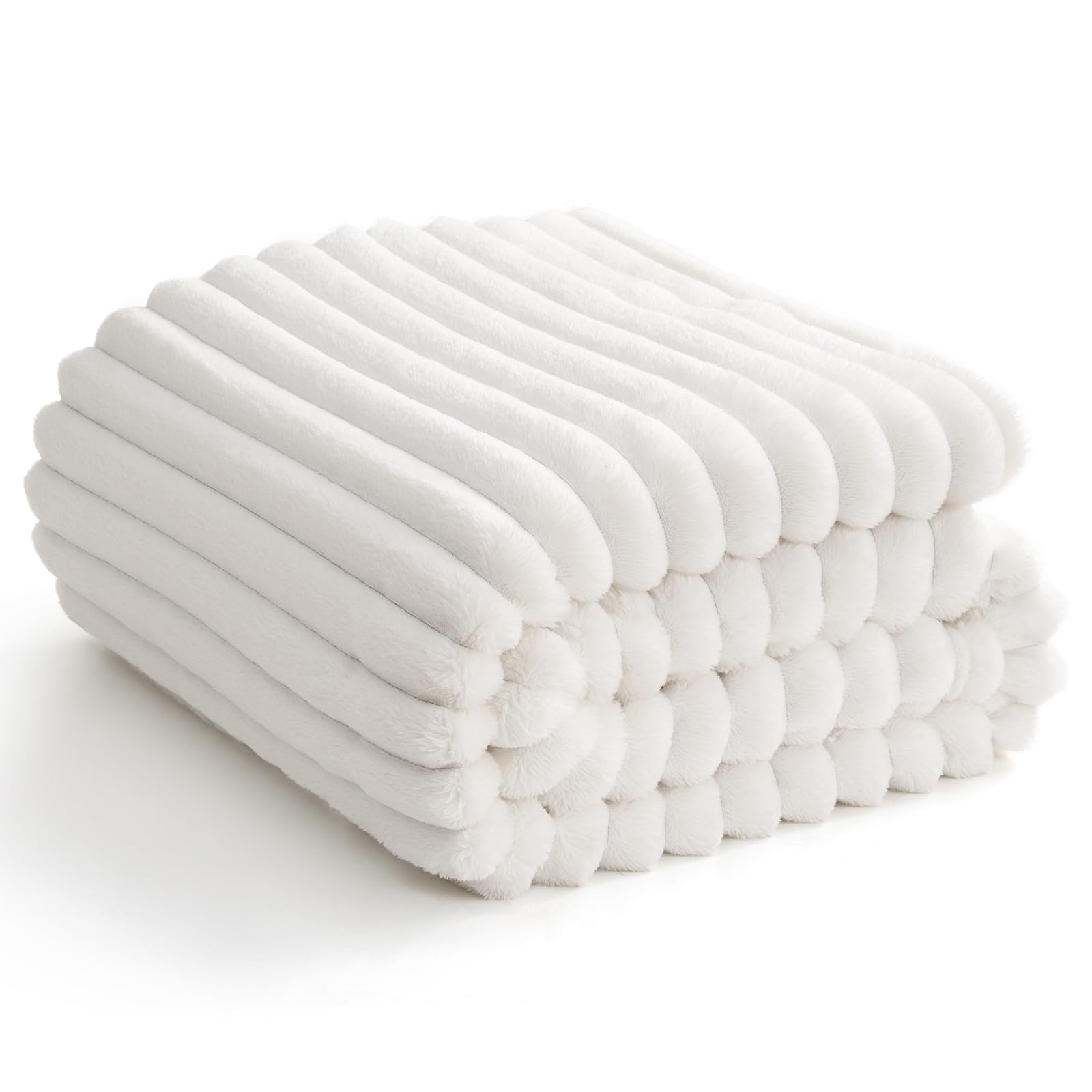 Himeet Fuzzy Blanket Fleece Blanket White Cozy Throw Blanket For Couch Lap Blanket Fluffy Velvet Plush Soft Ribbed Design Wash U