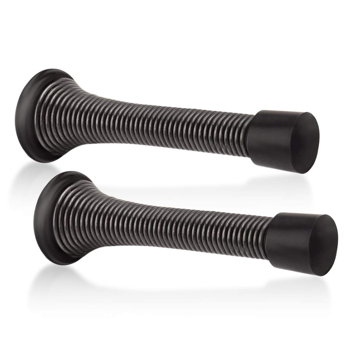 Kovosch 2 Pack Spring Door Stopper Oil Rubbed Bronze - 3-1/4' Flexible Spring Door Stops With Black Rubber Bumper Tips