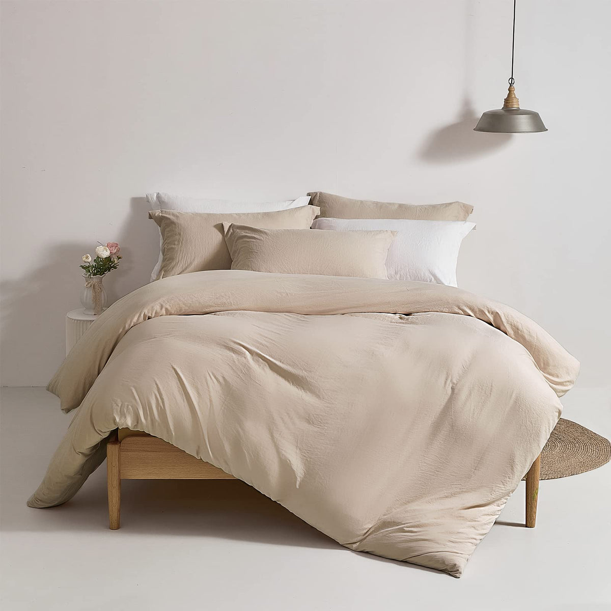 Mildly Super Soft Duvet Cover - 100% Washed Microfiber Light Khaki Comforter Cover Set 3 Pieces With Zipper Closure & Corner Tie