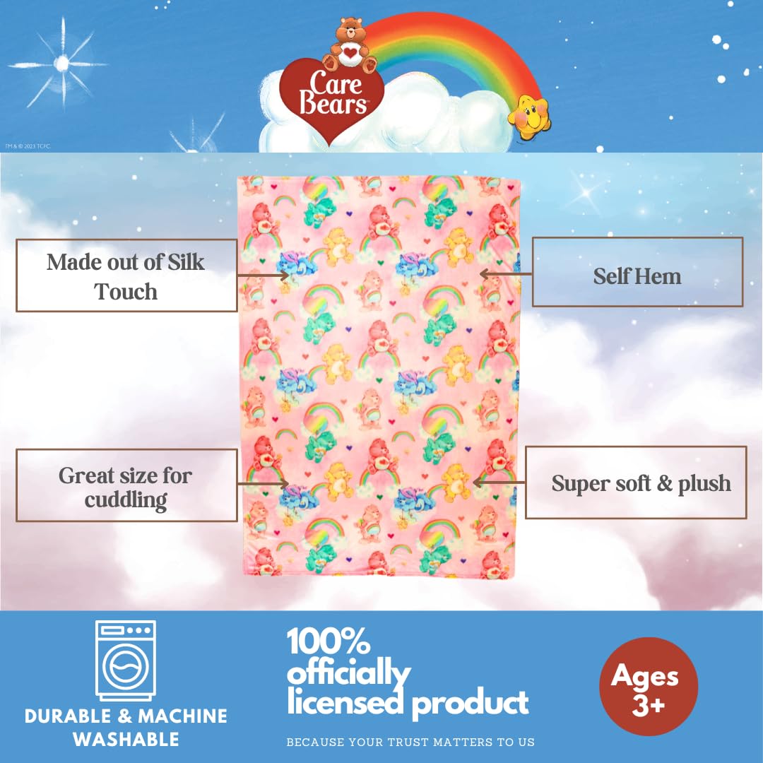 Franco Collectibles Care Bears Bedding Super Soft Plush Blanket, 62 In X 90 In, (Officially Licensed Product)