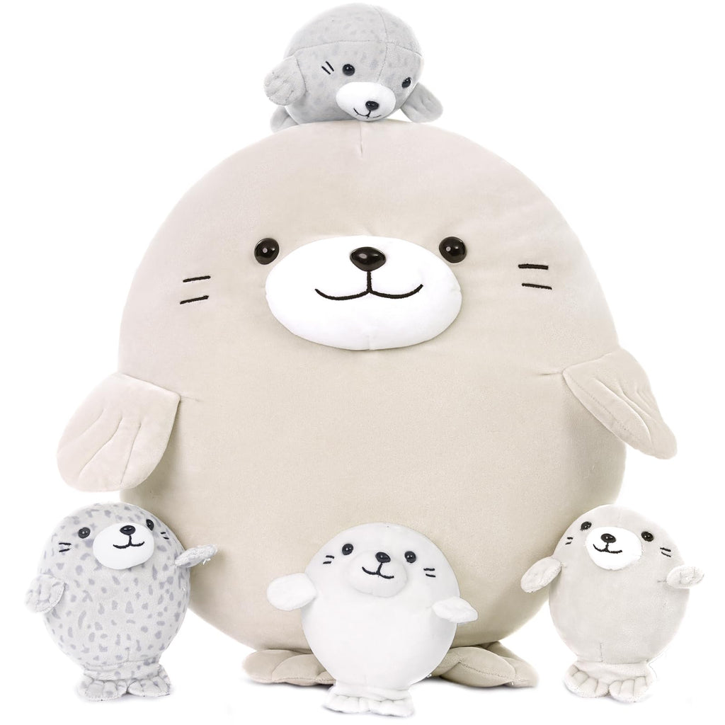 MaoGoLan 5Pcs Fat Seal Plush with 4 Babies Inside - 20 ' Giant Ultra Soft Seal Stuffed Animal Throw Pillow - Squishy Mother-Bab