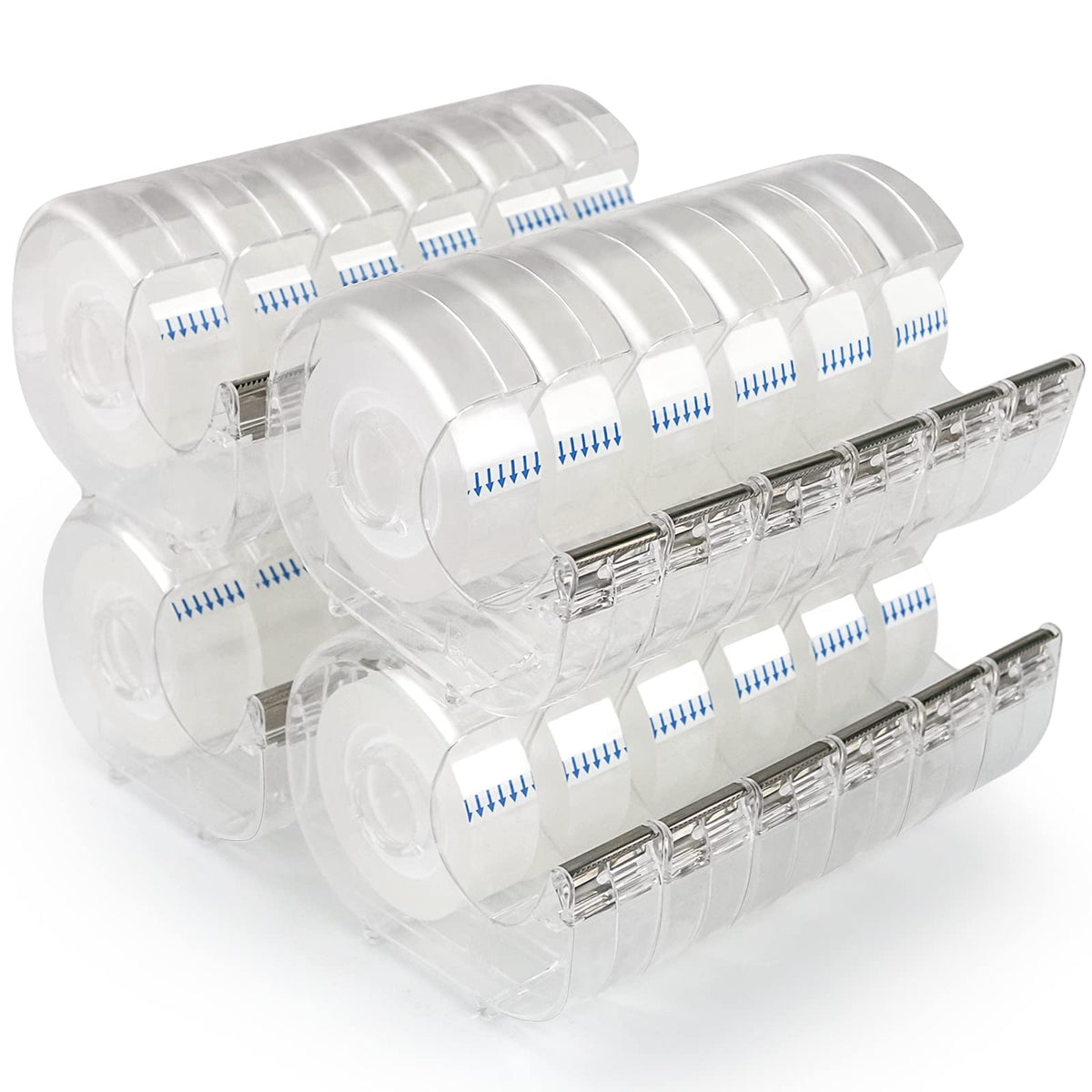 Jefure 24 Pcs Transparent Tape With Dispenser, 0.7 In X 1000 In Clear Tapes And Refillable Dispensers, Office Tape Rolls With Di