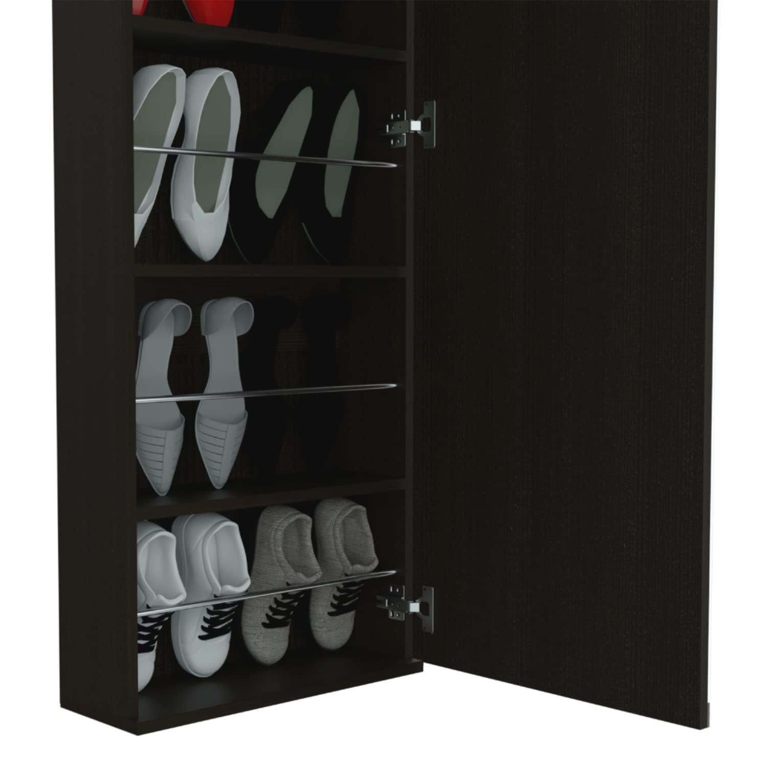 Depot E-Shop Seul Wall Mounted Shoe Rack, Mirror, One Door, Capacity for Ten Shoes, Black, Rack, for Bedroom