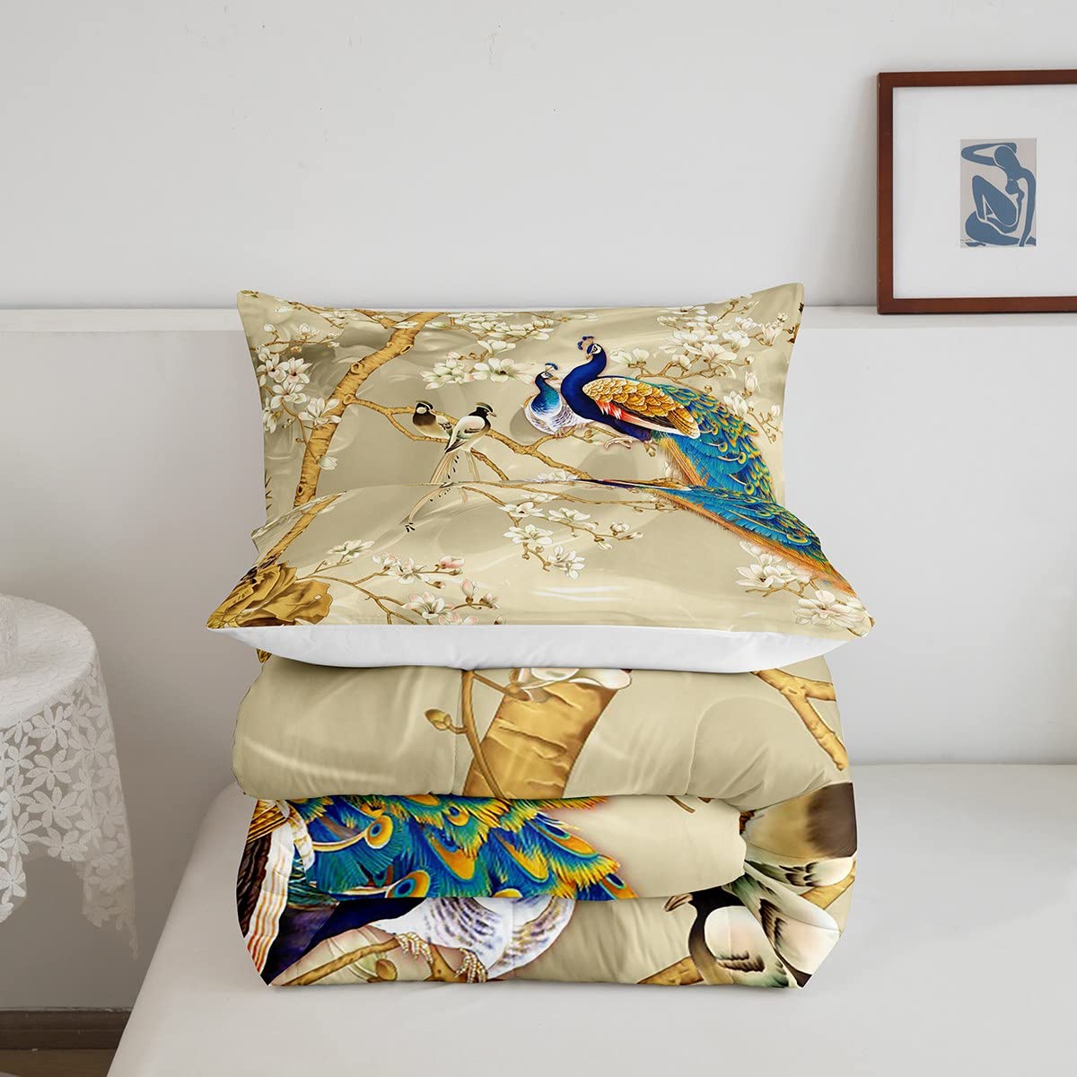 Feelyou Peacock Comforter Peacock With Floral Bedding Set For Kids Adults Girls Animals Comforter Set Botanical Quilt Set 1 Comf