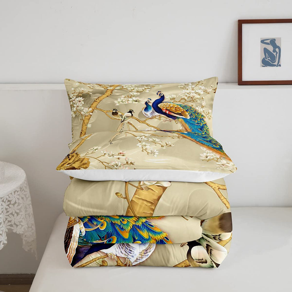 Feelyou Peacock Comforter Peacock With Floral Bedding Set For Kids Adults Girls Animals Comforter Set Botanical Quilt Set 1 Comf