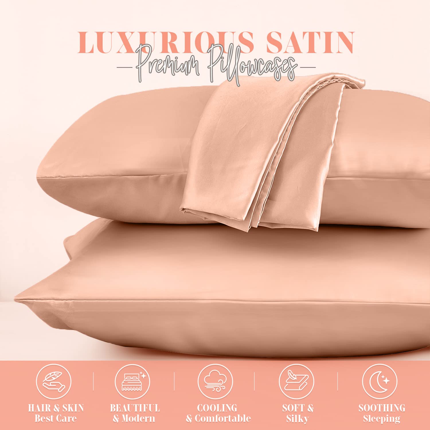Elegant Comfort Silky And Luxurious 2-Piece Satin Pillowcase Set For Healthier Skin And Hair, Hidden Zipper Closure And Beautifully Packaged, Satin Pillowcase Set, King, Dusty Rose
