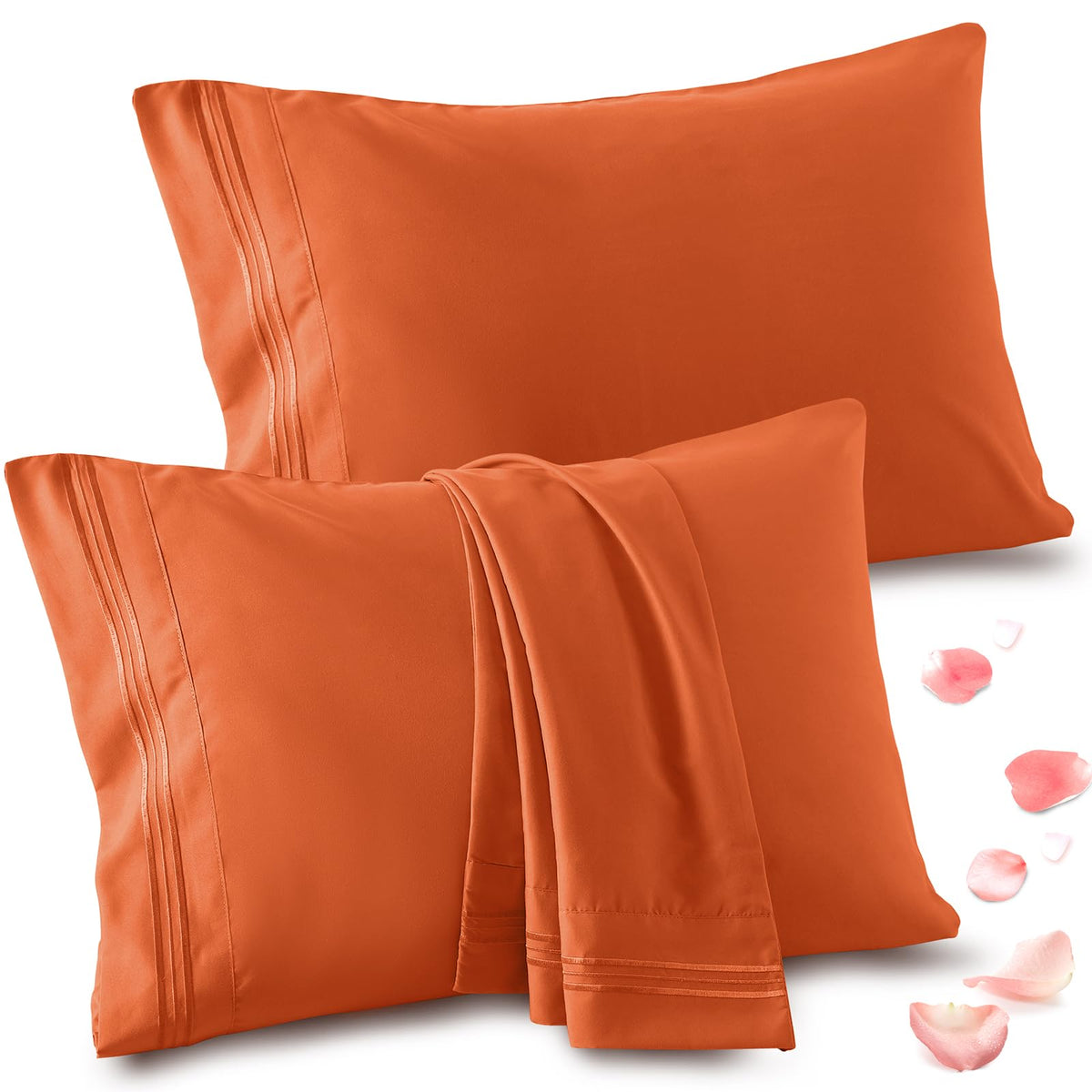 Vonty 2 Pack King Pillow Cases - 20X40 Inch, 1800 Thread Count Microfiber Pillowcases King Size Burnt Orange Pillow Cases Luxury