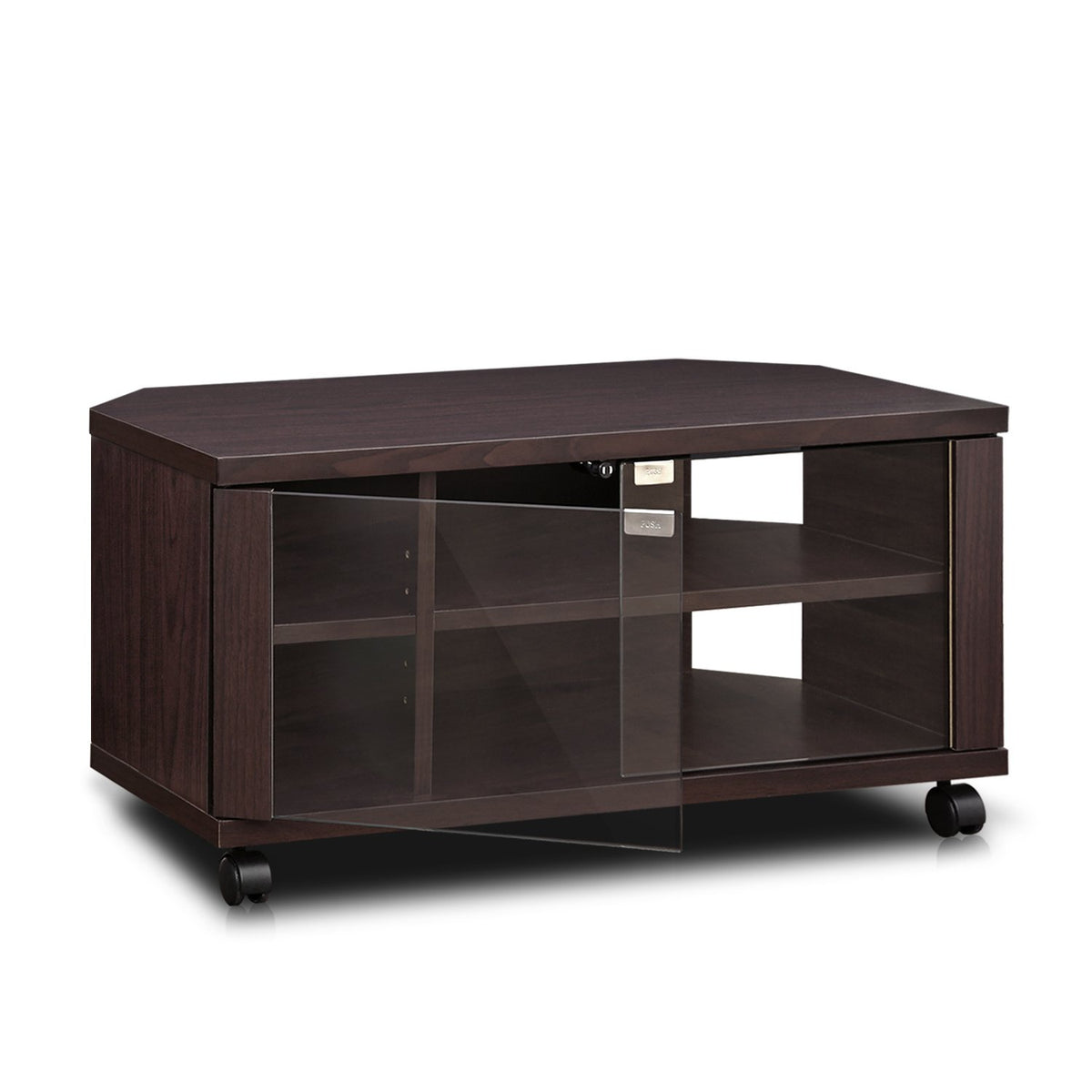 Furinno Indo Tv Stand With Double Glass Doors And Casters, 2 X 2&quot;, Espresso