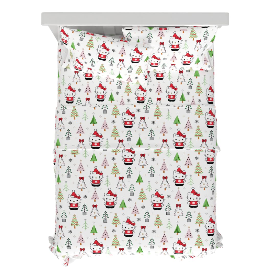 Franco Hello Kitty Holiday & Christmas Bedding Super Soft 100% Cotton Flannel Sheet Set, Queen, (Officially Licensed Product)