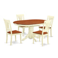 East West Furniture AVPL5-WHI-W 5 Piece Dining Room Furniture Set Includes an Oval Wooden Table with Butterfly Leaf and 4 Kitchen Dining Chairs, 42x60 Inch, Buttermilk & Cherry