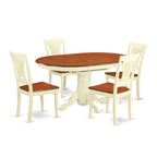 East West Furniture AVPL5-WHI-W 5 Piece Dining Room Furniture Set Includes an Oval Wooden Table with Butterfly Leaf and 4 Kitchen Dining Chairs, 42x60 Inch, Buttermilk & Cherry