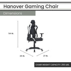 Commando Ergonomic Gaming Chair in Black and White with Adjustable Gas Lift Seating, Lumbar and Neck Support
