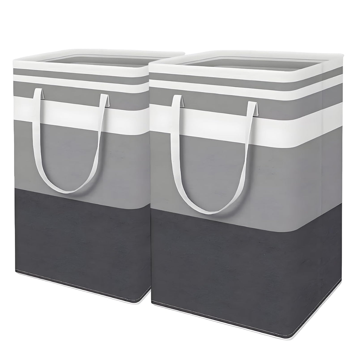 EZZLife Laundry Basket, 2 Pack 75L Large Collapsible Washing Basket Dirty Clothes Bin Hamper Storage Bags with Handles, Grey