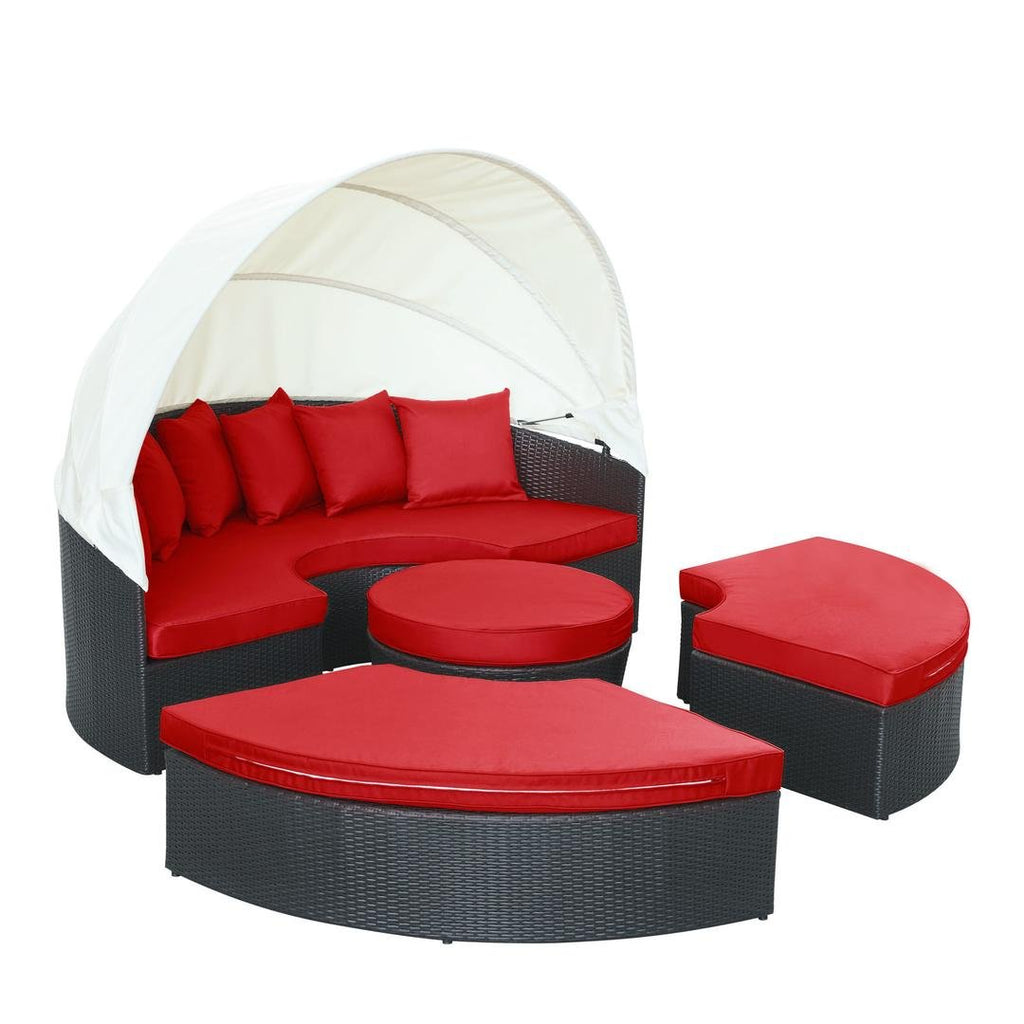 Modway Quest Wicker Rattan Outdoor Patio Canopy Sectional Daybed in Espresso Red
