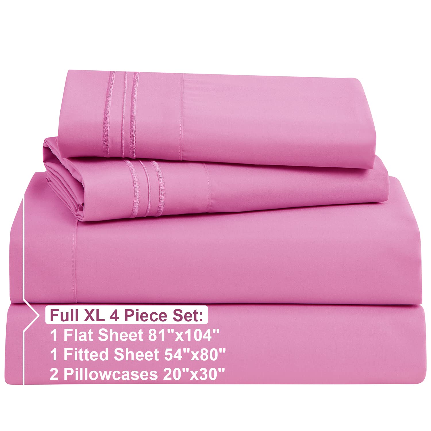 Nestl Full Xl Size Sheet Sets - 4 Piece Full Xl Size Sheets, Deep Pocket, Hotel Luxury, Extra Soft, Breathable And Cooling, Light Pink Bed Sheets For Full Xl Size Mattress