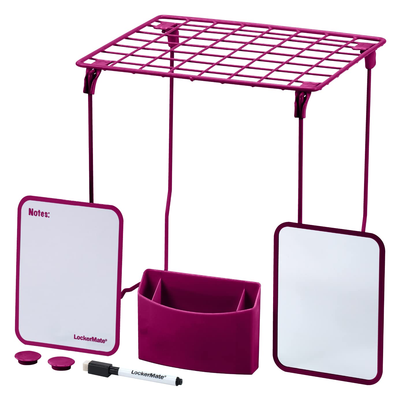 LockerMate 7-Piece Locker Organizer Kit, Includes Locker Shelf, Mirror, Whiteboard, Storage Cup & Dry Erase Marker, Pink