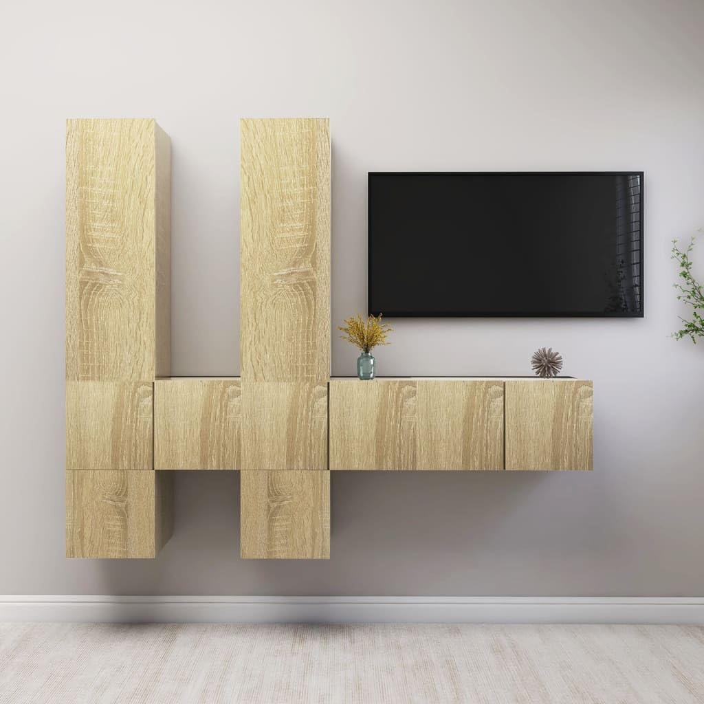 vidaXL TV Cabinet Set 7 Piece Home Indoor Living Room Hanging Wall-Mounted Stereo Plasma HiFi Cabinet TV Unit Furniture Sonoma Oak Engineered Wood