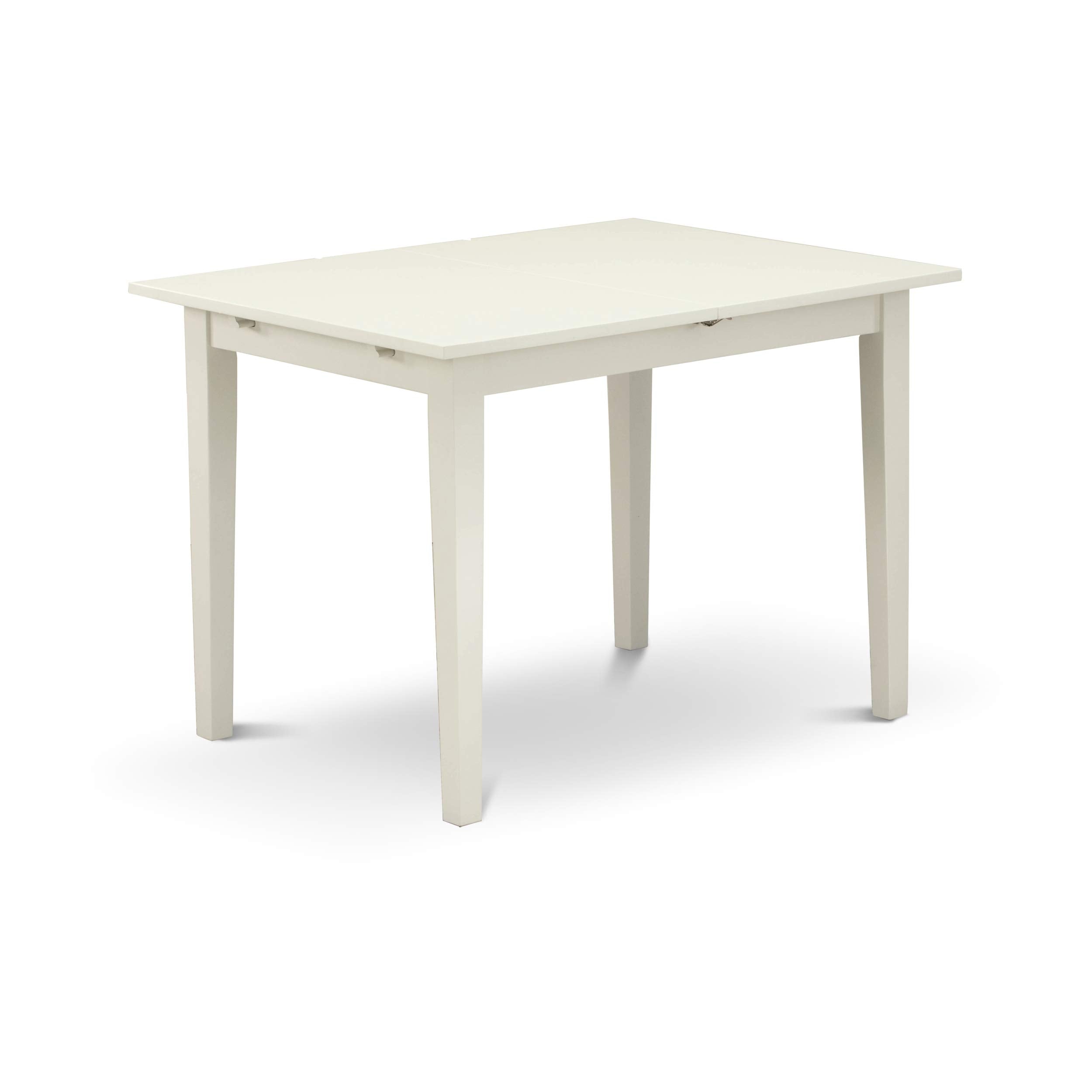 East West Furniture Nfve5-Lwh-15 5 Piece Modern Dining Table Set Includes A Rectangle Wooden Table With Butterfly Leaf And 4 Baby Blue Linen Fabric Parsons Chairs, 32X54 Inch, Linen White