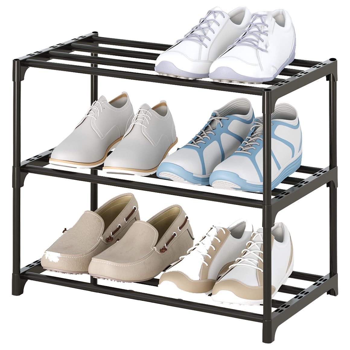 3-Tier Small Shoe Rack, Metal Stackable Kids Shoe Shelf Storage Zapateras Organizer,Narrow Shoe Rack Sturdy For Closet Hallway Entryway Living Room Bedroom (Black)