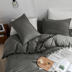 Jellymoni Gray Duvet Cover Full Size - 100% Washed Cotton Linen Like Textured Comforter Cover, 3 Pieces Breathable Soft Bedding