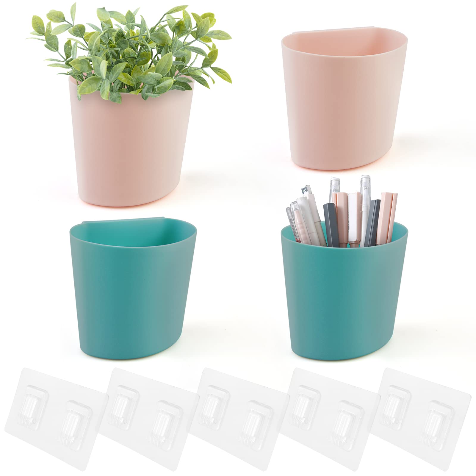 Popu Berry 4 Pack Wall Caddy Pen Holders, Pink & Green Pencil Cups Organizer For Marker/Remote/Crayon/White Board, With Adhesive