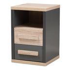 Baxton Studio Pandora 24.25-inch High 2-Drawer Nightstand, Dark Grey and Oak Light Brown (141-7961-HiT)