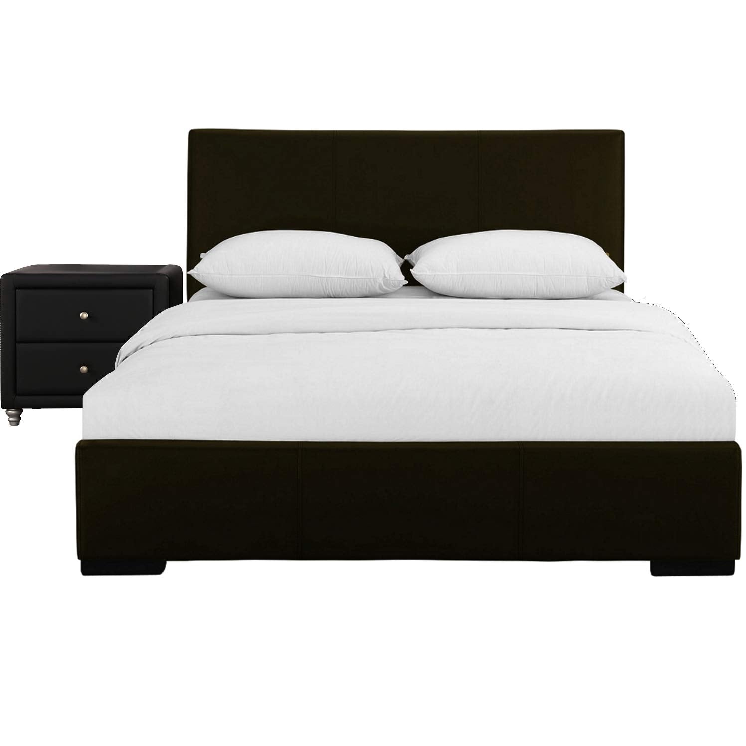 Hindes Upholstered Platform Bed, Brown, Twin with 1 Nightstand/ Brown