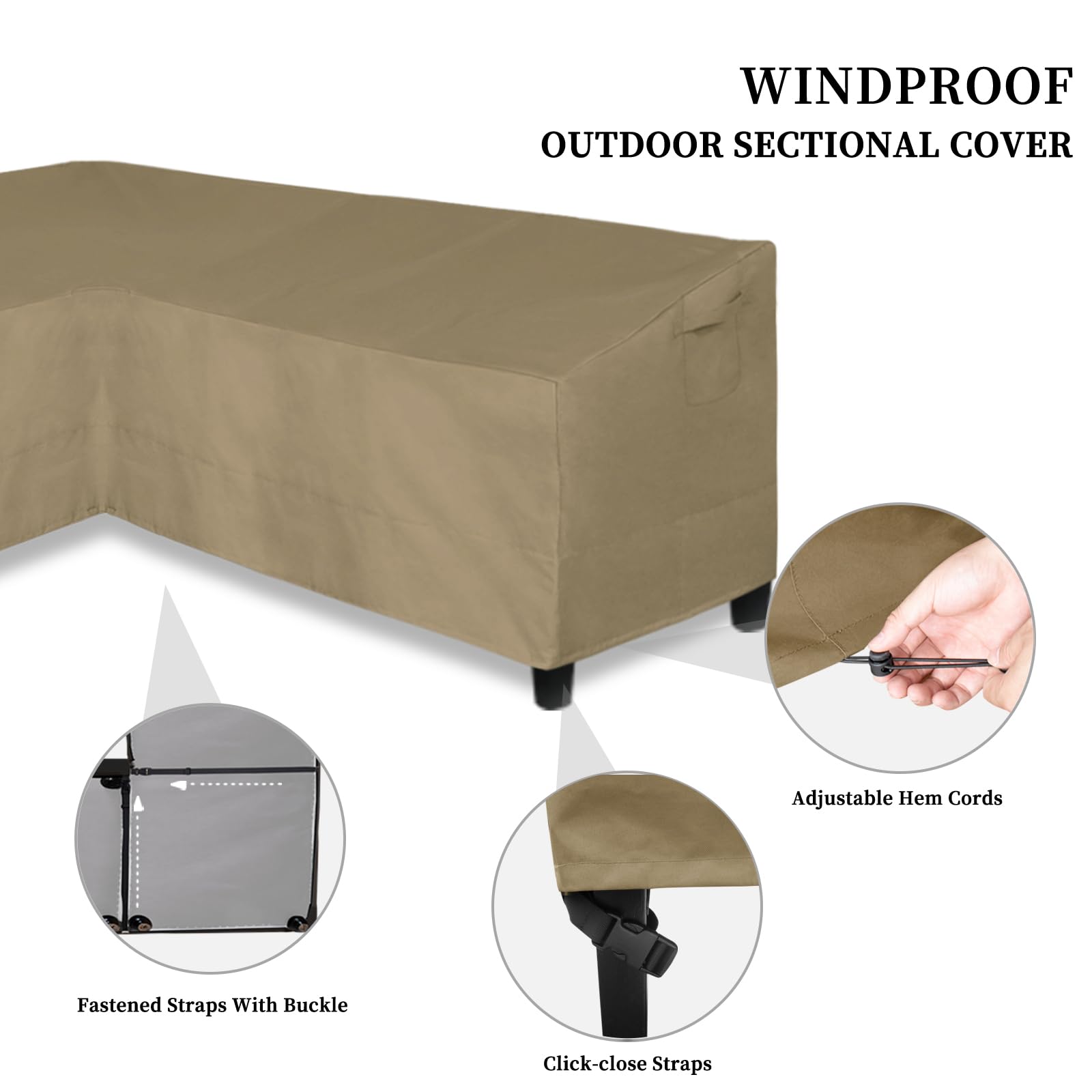 Easy-Going Patio V-Shaped Sectional Sofa Cover, Heavy Duty Outdoor Sectional Cover, Waterproof Furniture Cover With Air Vent 85' L (On Each Side) X 33.5' D X 31' H, Camel
