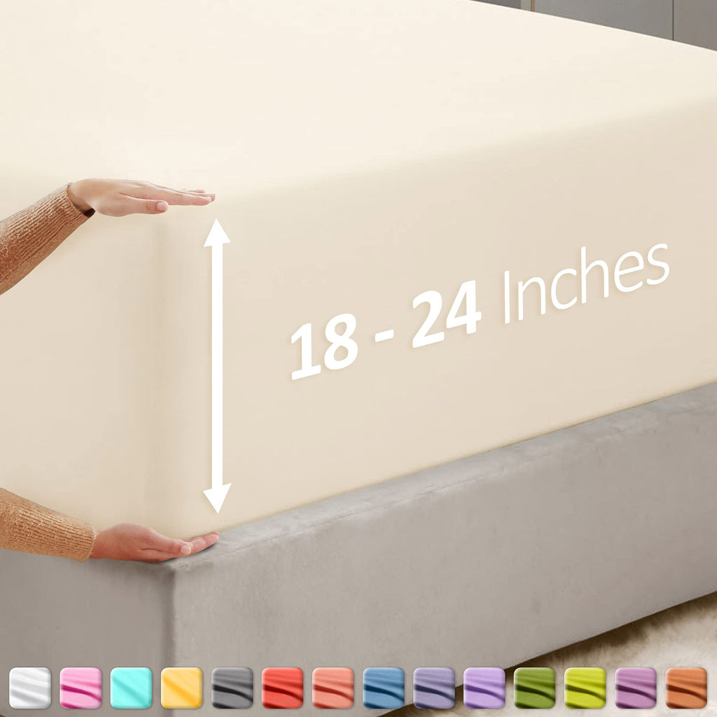 Nestl Extra Deep Pocket Full Fitted Sheet, Off White Full Size Fitted Sheet Only, 1800 Microfiber Fitted Bed Sheet, Ultra Soft Full Bed Fitted Sheet Fits Up To 24 Inch Mattress
