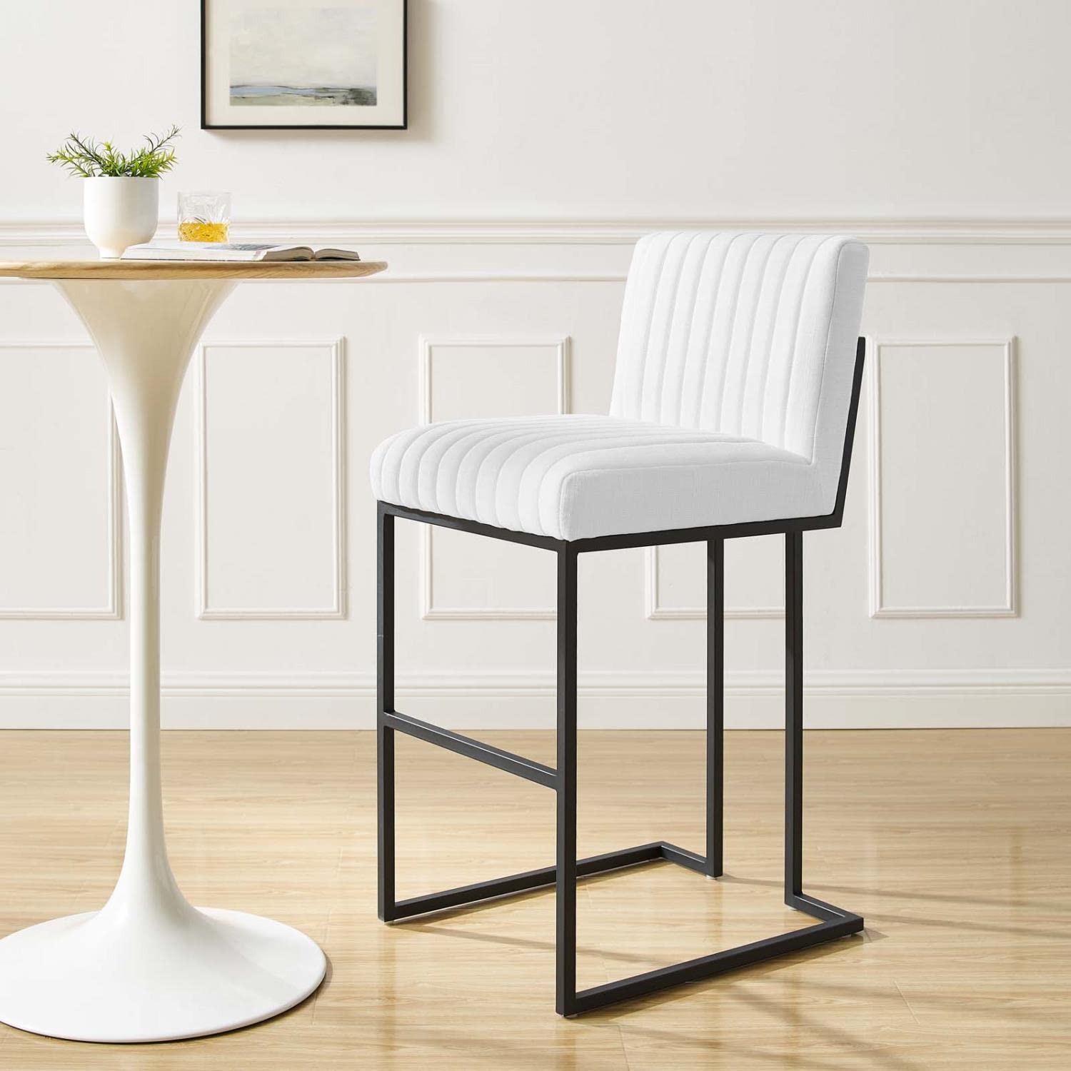 Modway Indulge Channel Tufted Fabric Bar Stool in White