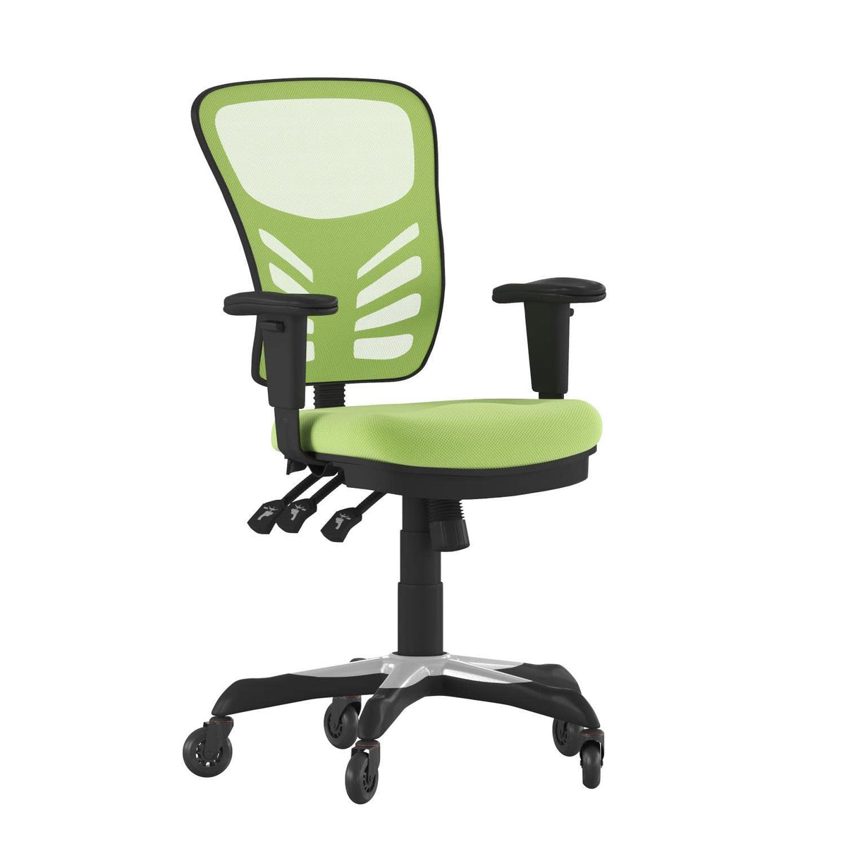 Flash Furniture Nicholas Mid-Back Multifunction Executive Swivel Ergonomic Office Chair With Adjustable Arms, Transparent Roller Wheels, 27&Quot;, Green Mesh