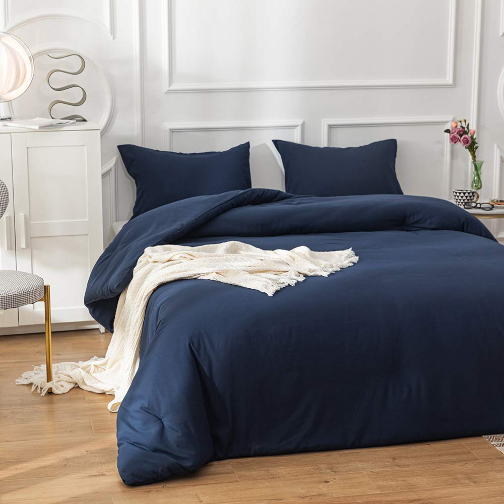 Clothknow Navy Blue Comforter Set Twin Size 3Pcs Dark Blue Bedding Comforter Sets Blue Twin Comforter Navy Blue Comforter Sets K
