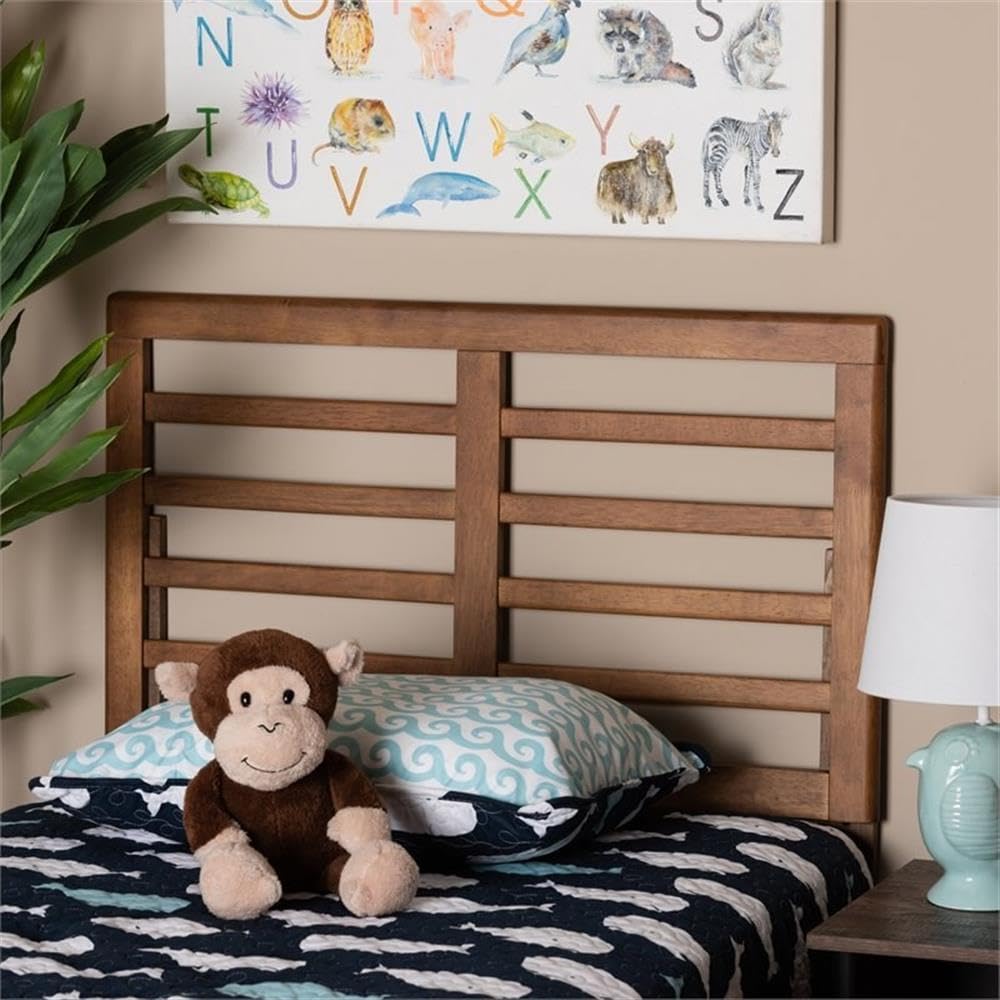 Baxton Studio Salome Mid-Century Modern Walnut Brown Finished Wood Twin Size Open Slat Headboard