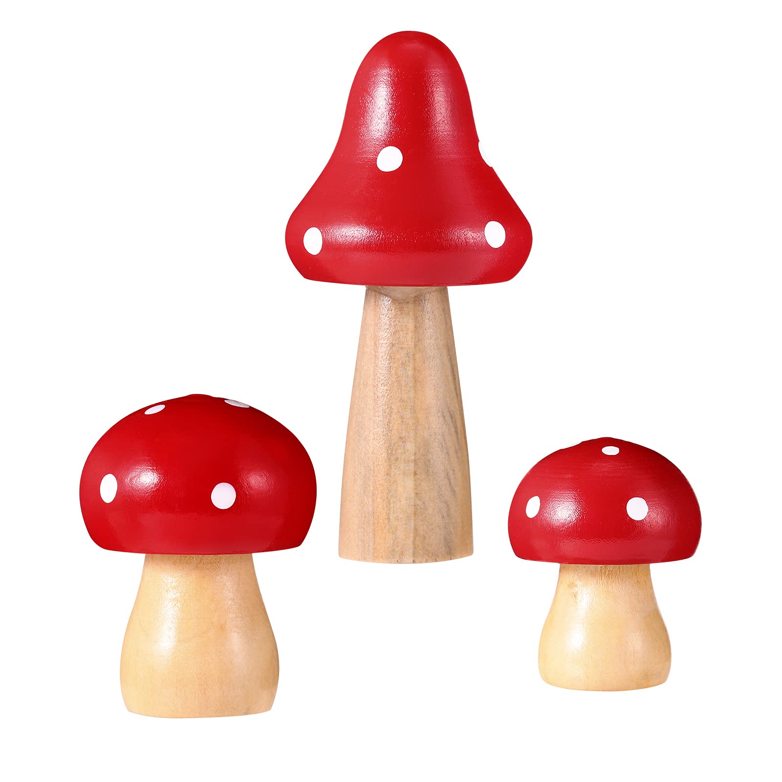 Supvox 3Pcs Mushrooms Miniature Figurines Mini Wooden Mushrooms Fairy Garden Accessories Flower Pots Micro Landscape Decoration