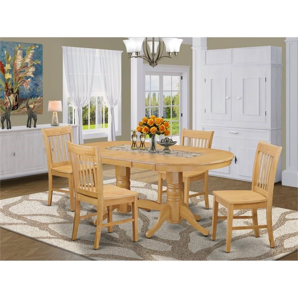 East West Furniture VANO5-OAK-W 5 Piece Dinette Set for 4 Includes an Oval Dining Room Table with Butterfly Leaf and 4 Dining Chairs, 40x76 Inch, Oak