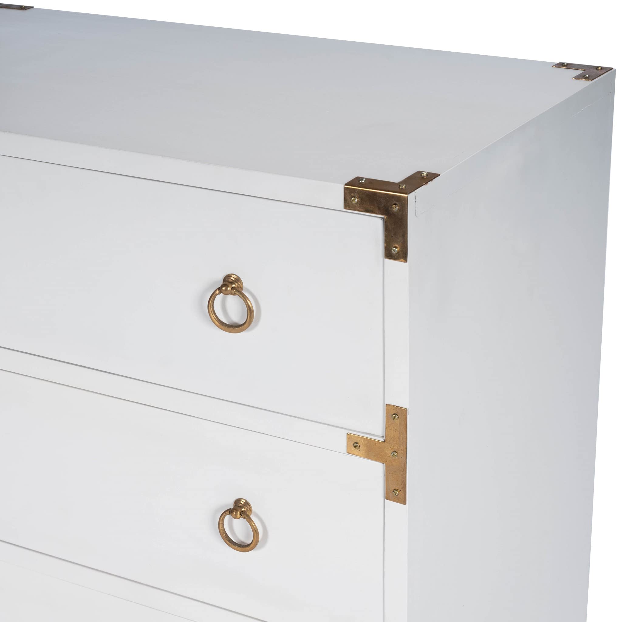 HomeRoots Mango Wood Solids, MDF, Brass Forster Glossy White Campaign Chest