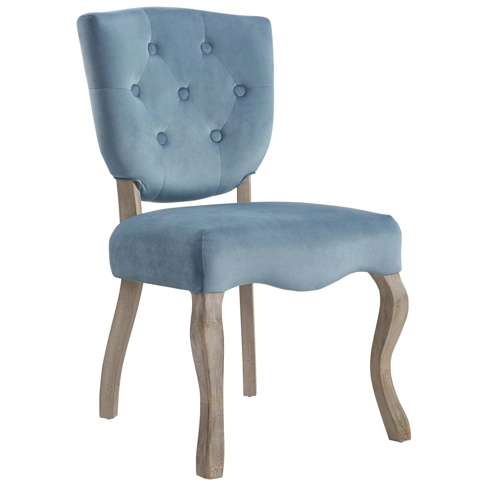 Modway Array French Vintage Tufted Performance Velvet Weathered Wood Dining Chair In Sea Blue