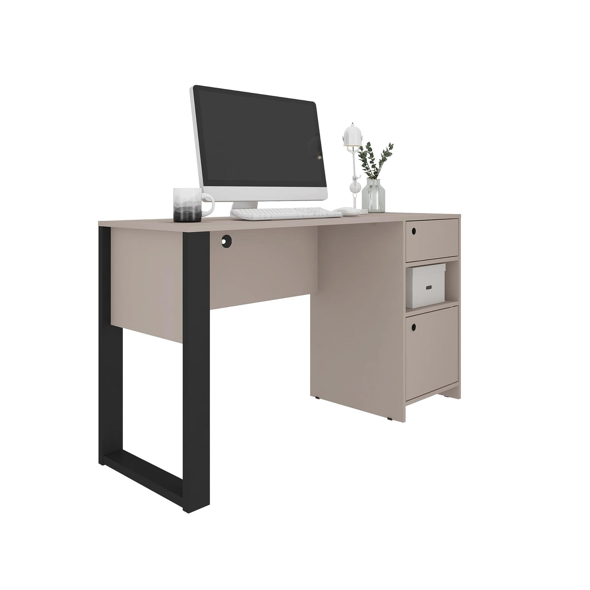 Techni Mobili Modern Style Industrial Writing Desk with Storage, Grey