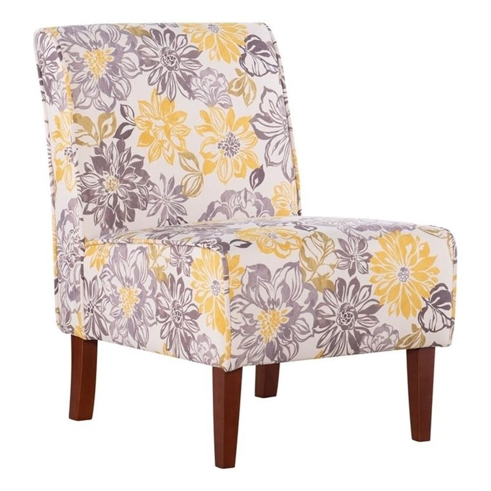 Linon Lily Bridey Upholstered Accent Chair in Gray and Yellow Floral Fabric