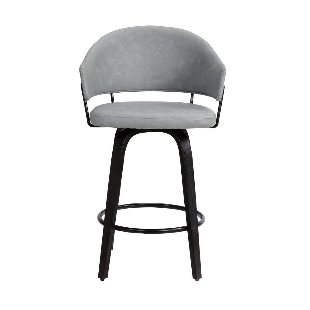 HomeRoots Gray 26' Dark Grey Faux Leather Black Wood Swivel Bar Stool