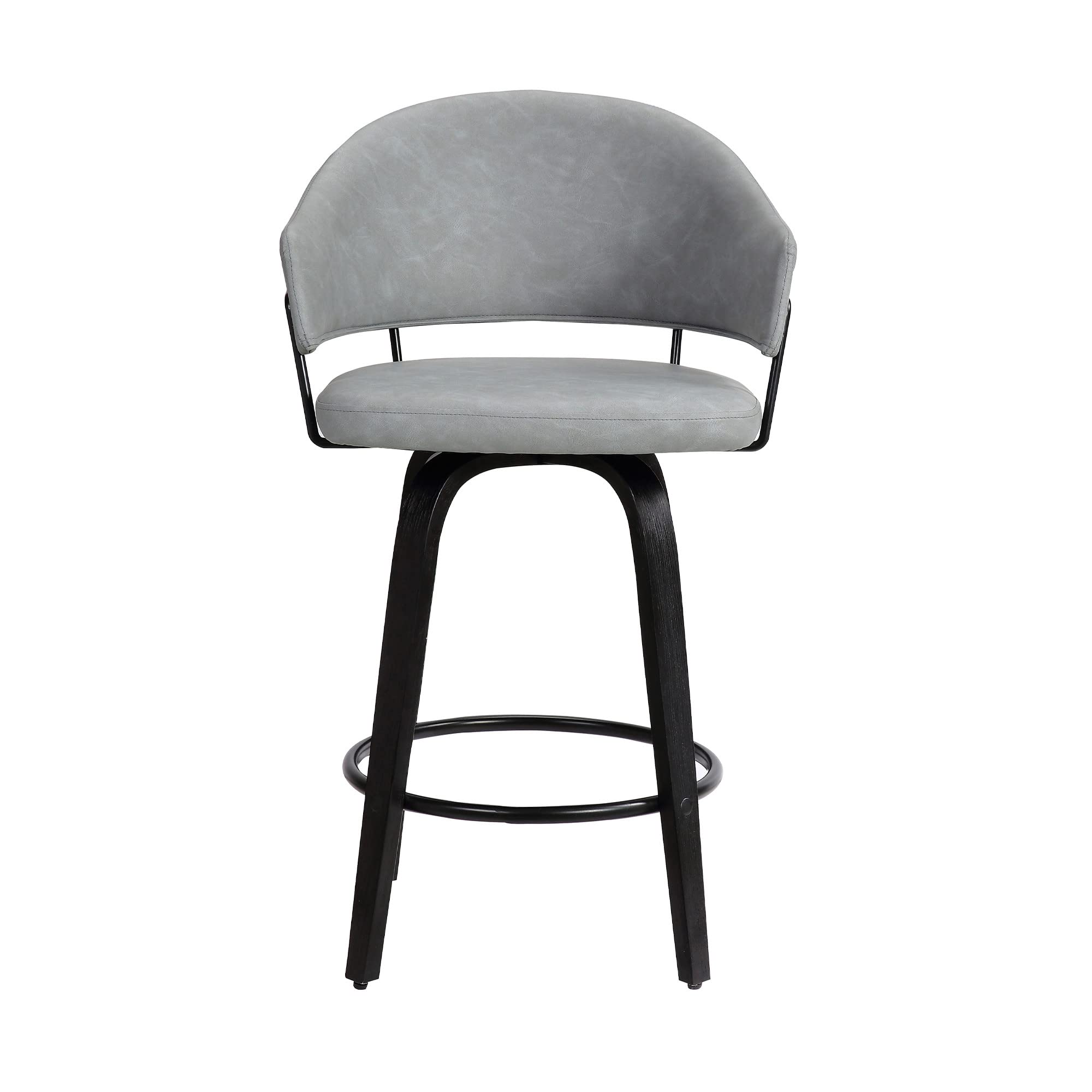 HomeRoots Gray 26' Dark Grey Faux Leather Black Wood Swivel Bar Stool