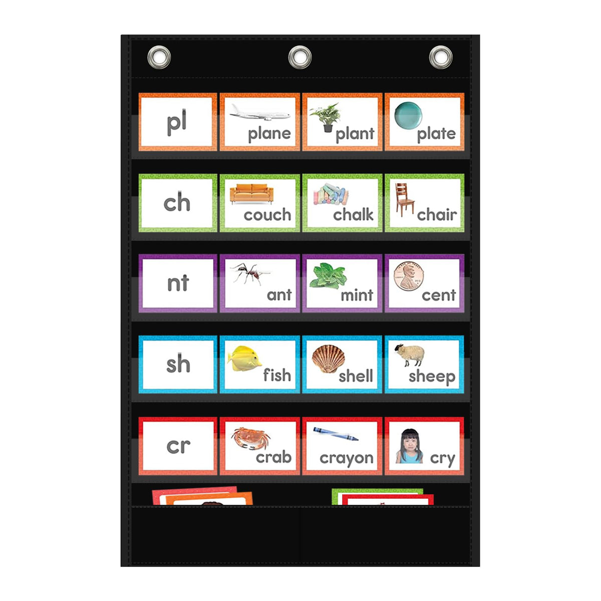 Ancomedo 5+1 Pockets Standard Pocket Chart, Clear 5 Pockets Words Chart With Extra Storage Pocket For School Home Office Use,Sta