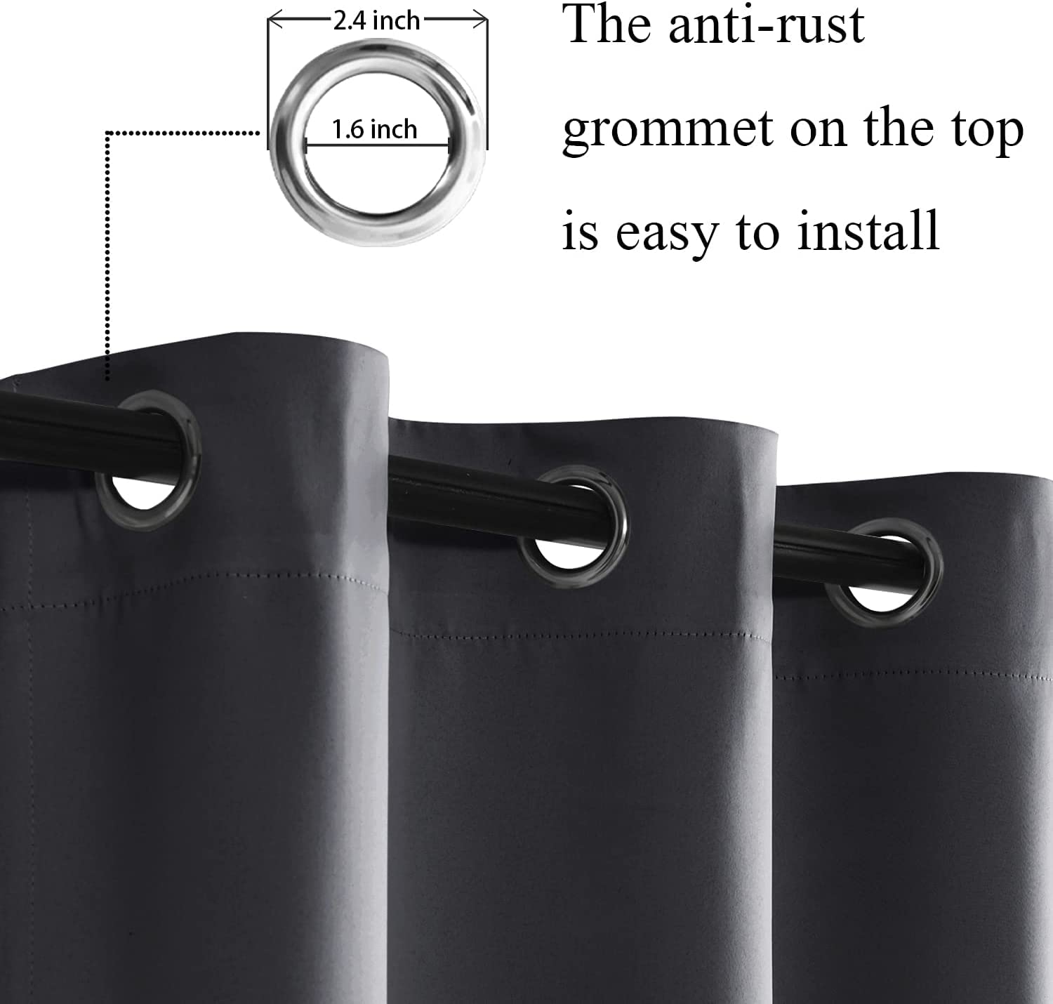 Jiuzhen Dark Grey Blackout Curtains With Tiebacks Thermal Insulated, Light Blocking And Noise Reducing Grommet Curtains For Bedroom And Living Room, Set Of 2 Window Curtain Panels, 70 X 72 Inch Length