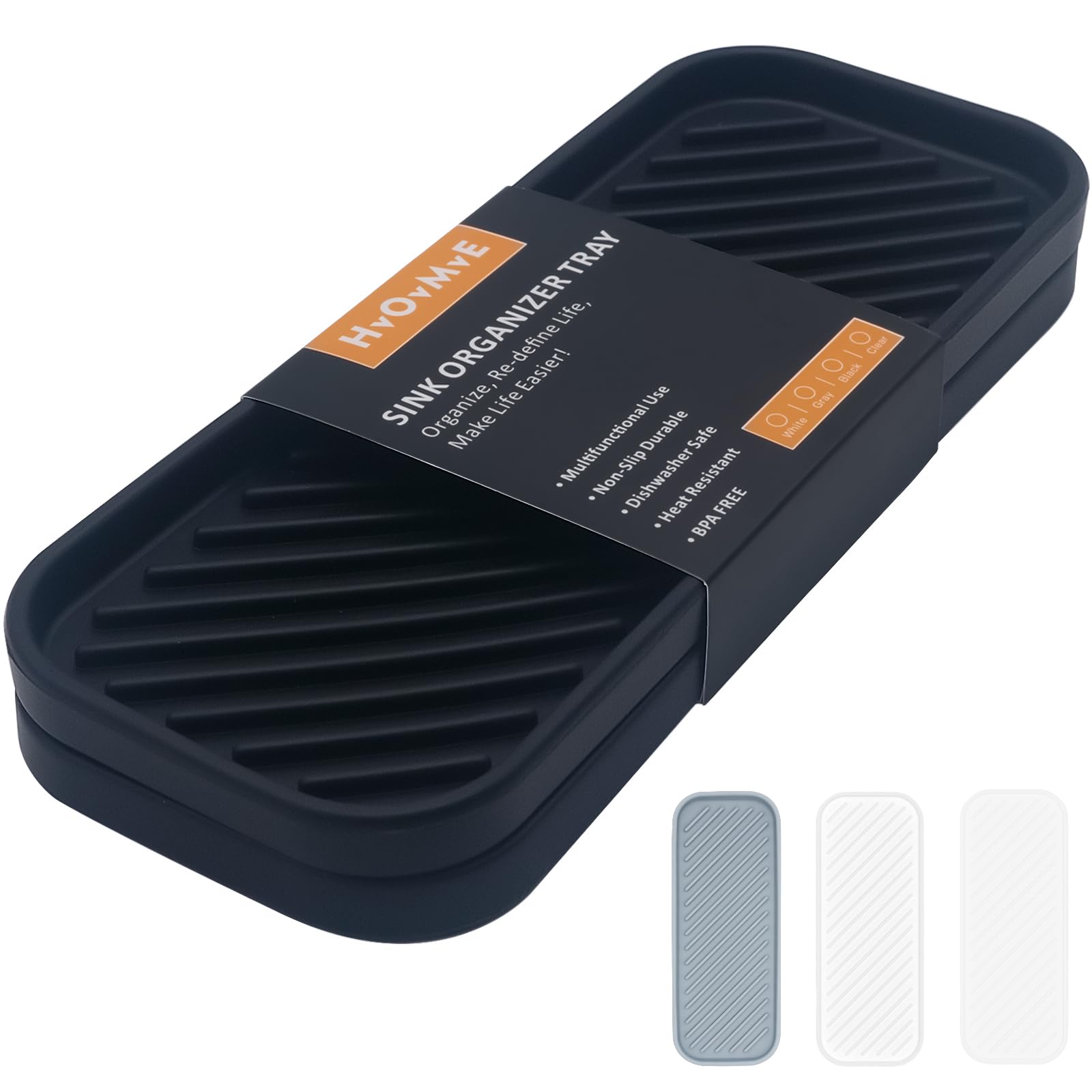 HvOvMvE Silicone Organizer Tray, Soap and Sponge Holder for Kitchen Sink, Bathroom - Storage Tray for Dish Brush, Soap Dispenser