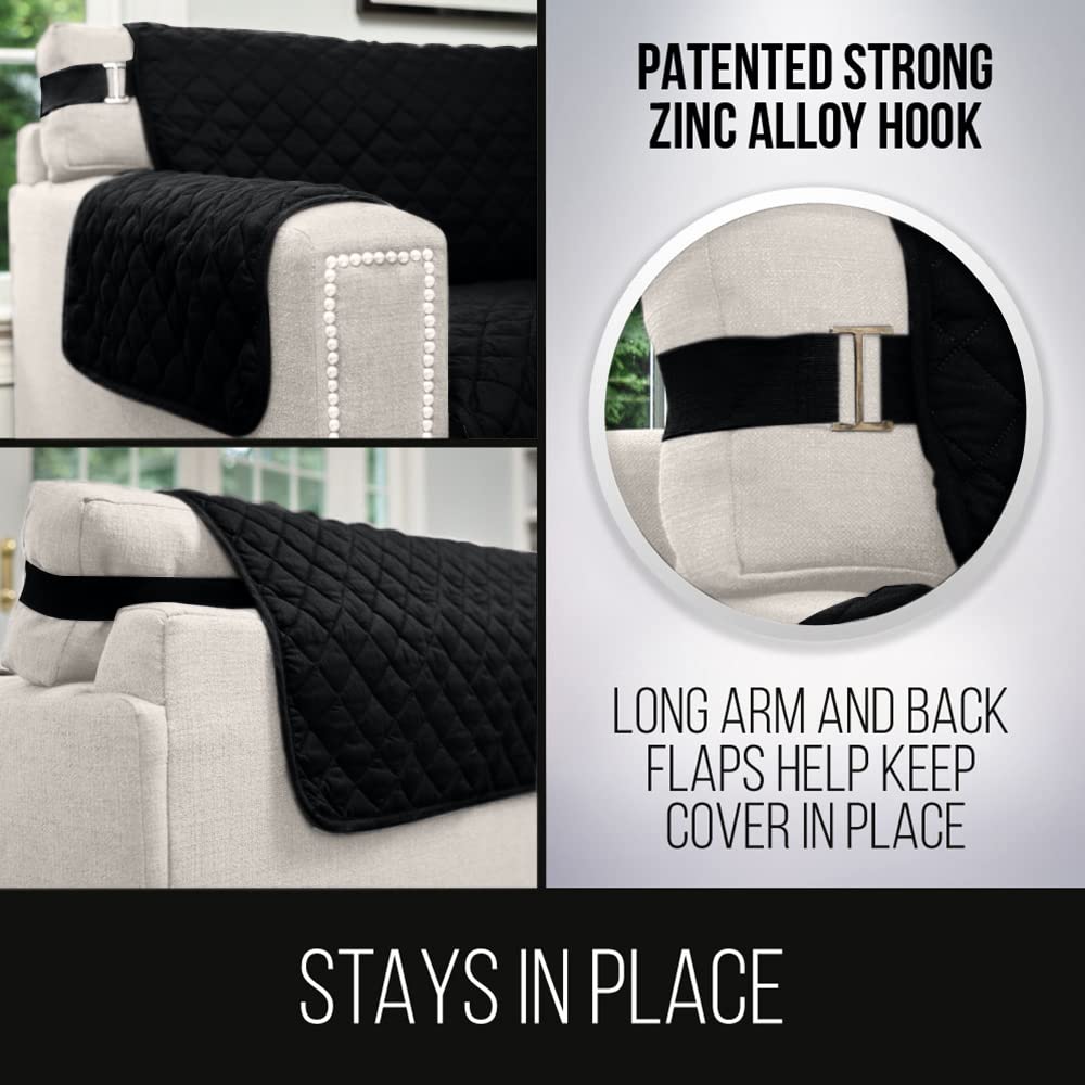 Sofa Shield Patented Couch Slip Cover, Large Cushion Protector, Reversible Stain And Dog Tear Resistant Slipcover, Quilted Microfiber 70” Seat, Washable Covers For Dogs Pets Kids, Seafoam Cream
