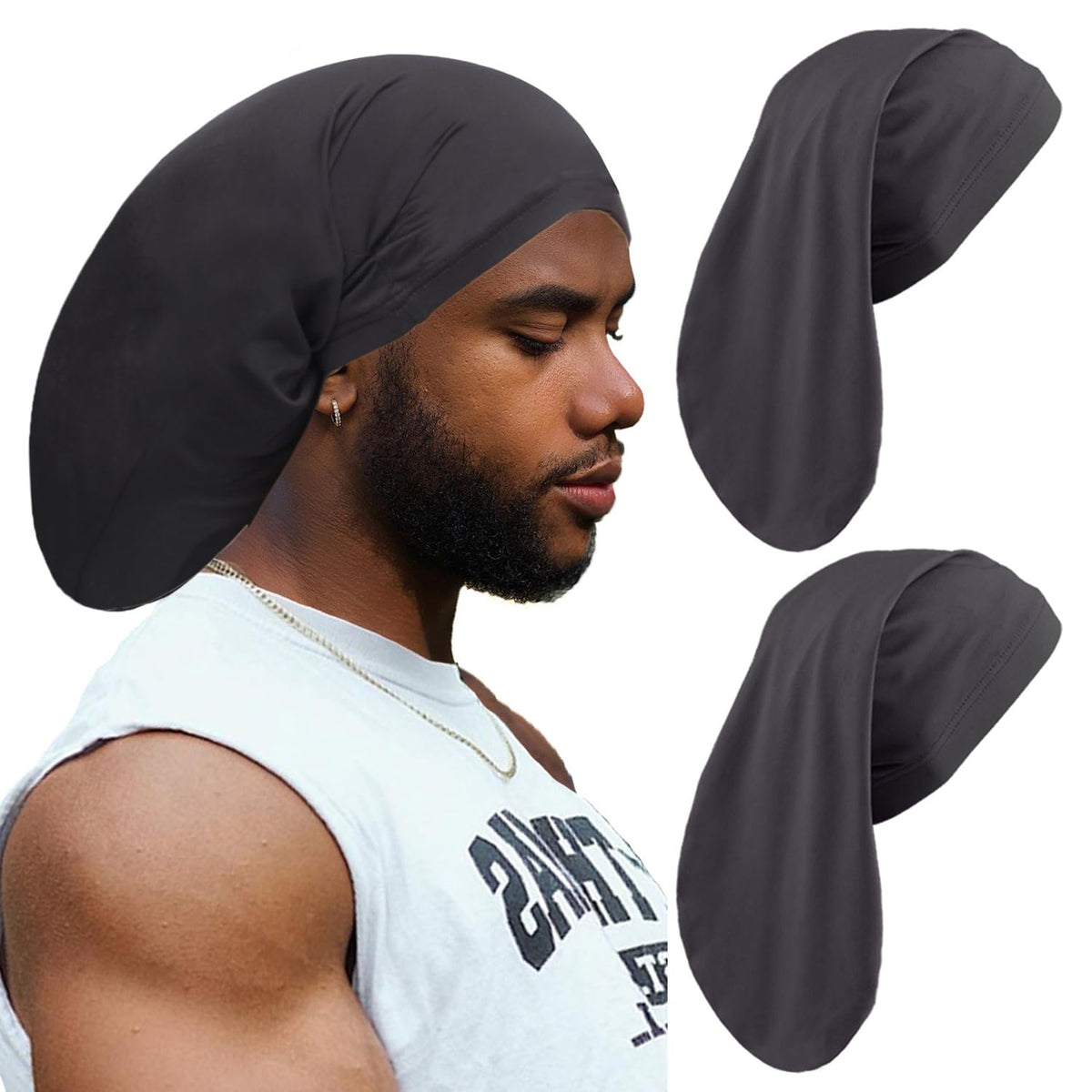 Leeven 2 Packs Dreadlock Cap Designed for Men with Natural Curly Wave Hair Dreadlock Cap Long Hair Dreads Head Wrap Sleeping Cap