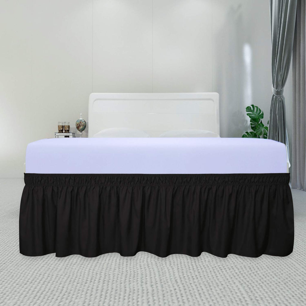 Purefit Wrap Around Ruffled Bed Skirt With Adjustable Elastic Belt - 18 Inch Drop Easy To Put On, Wrinkle Free Bedskirt Dust Ruffles, Bed Frame Cover For Twin, Twin Xl And Full Size Beds, Black